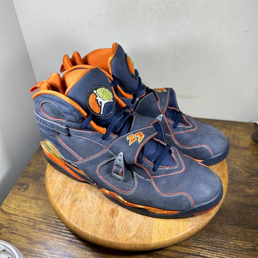 Nike Air Jordan 8 Retro LS Midnight Navy Pea Pod Orange 316324-481 Mens Size 17